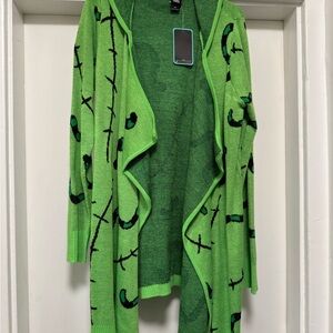 Green Open Front Cardigan Sweater